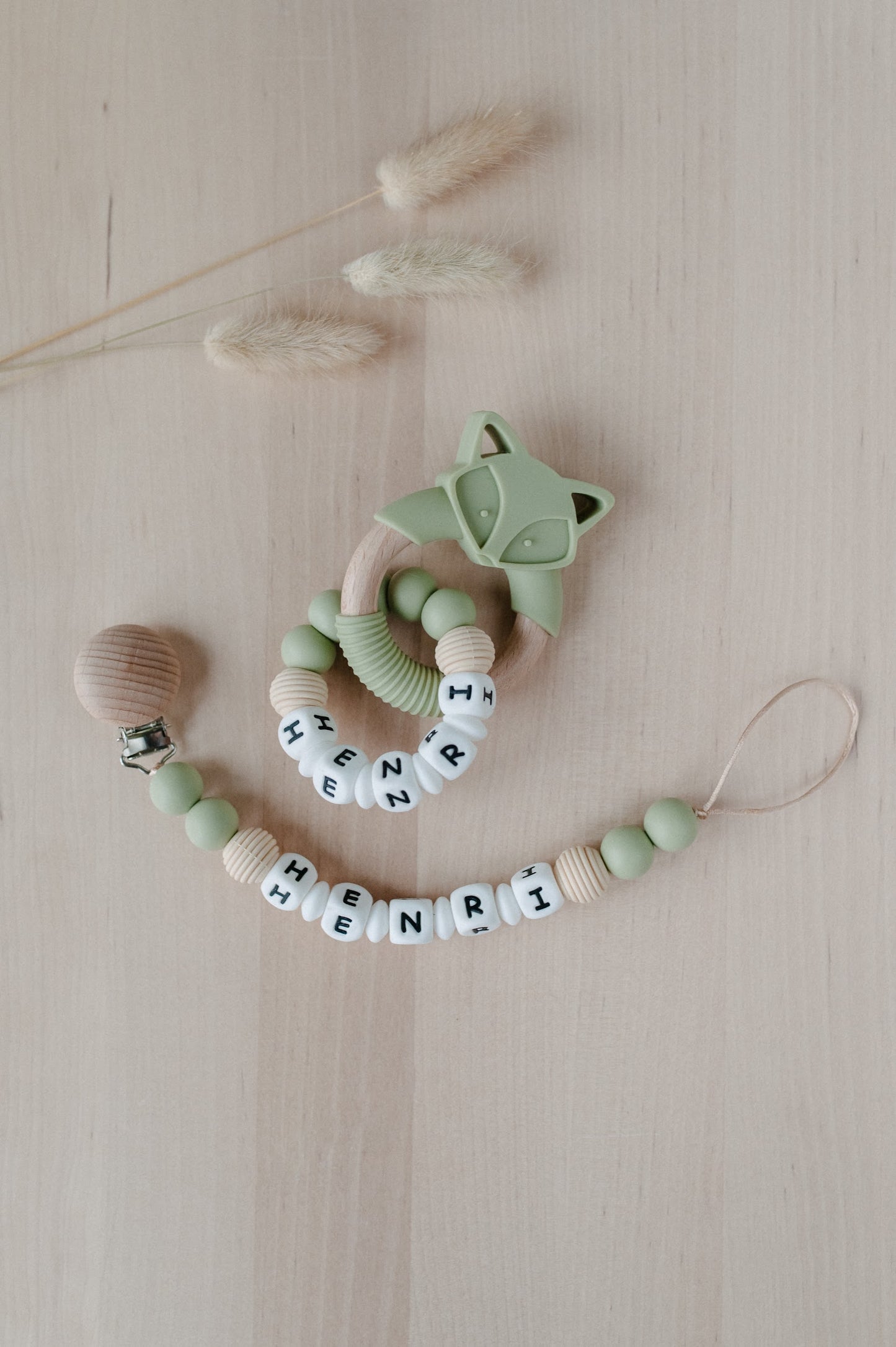 Personalized pacifier holder and personalized teether