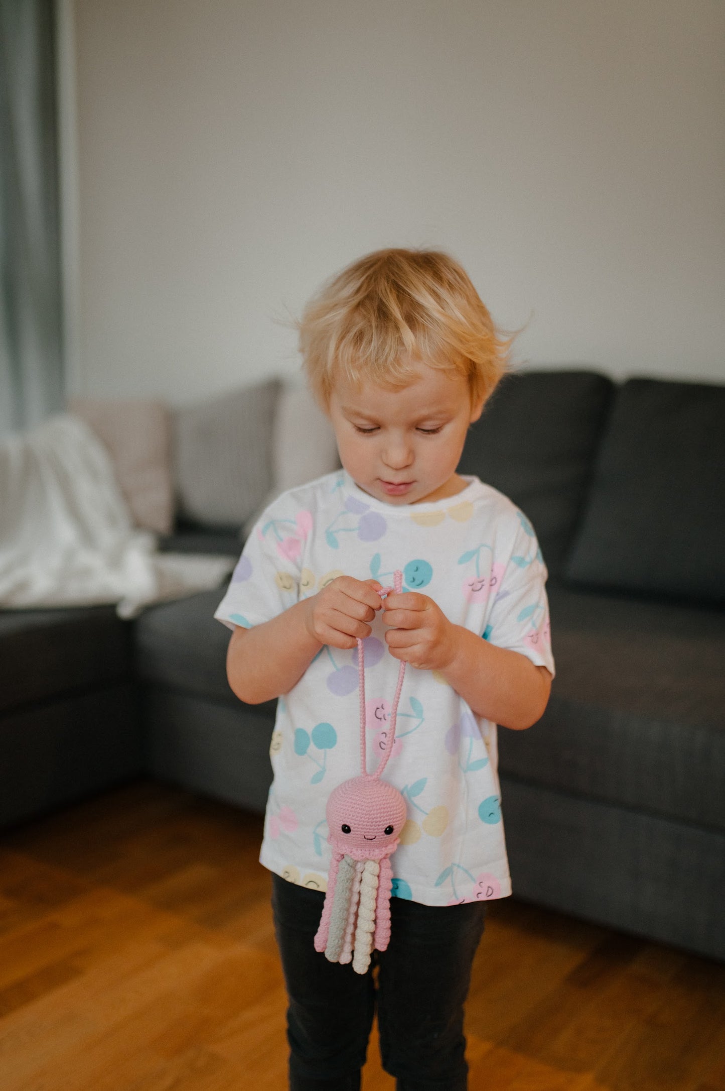 Crochet toy and baby rattle "Jellyfish"