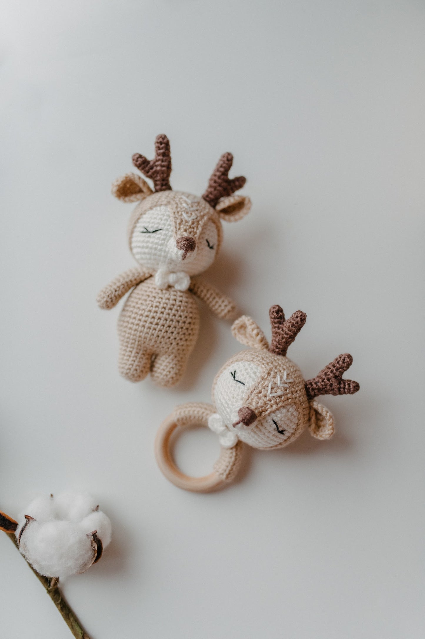 Crochet toy and crochet baby rattle "Deer"