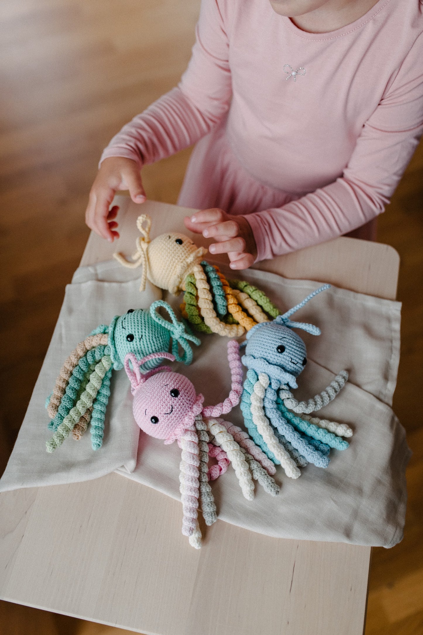 Crochet toy and baby rattle "Jellyfish"