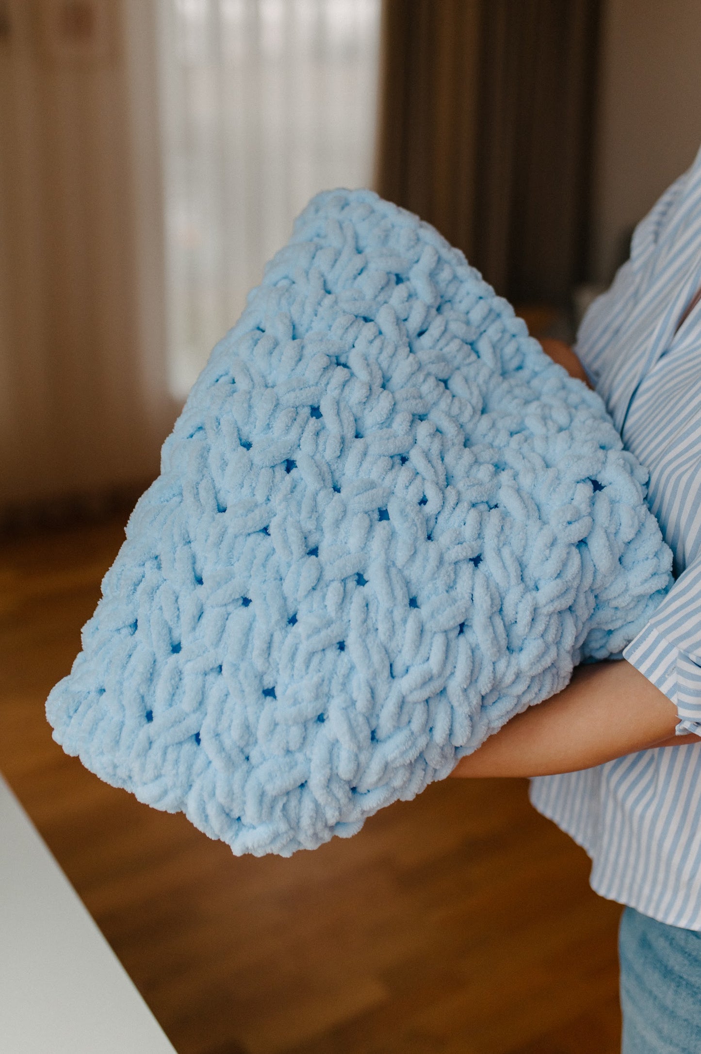 Baby blanket, crochet baby rattle and pacifier holder
