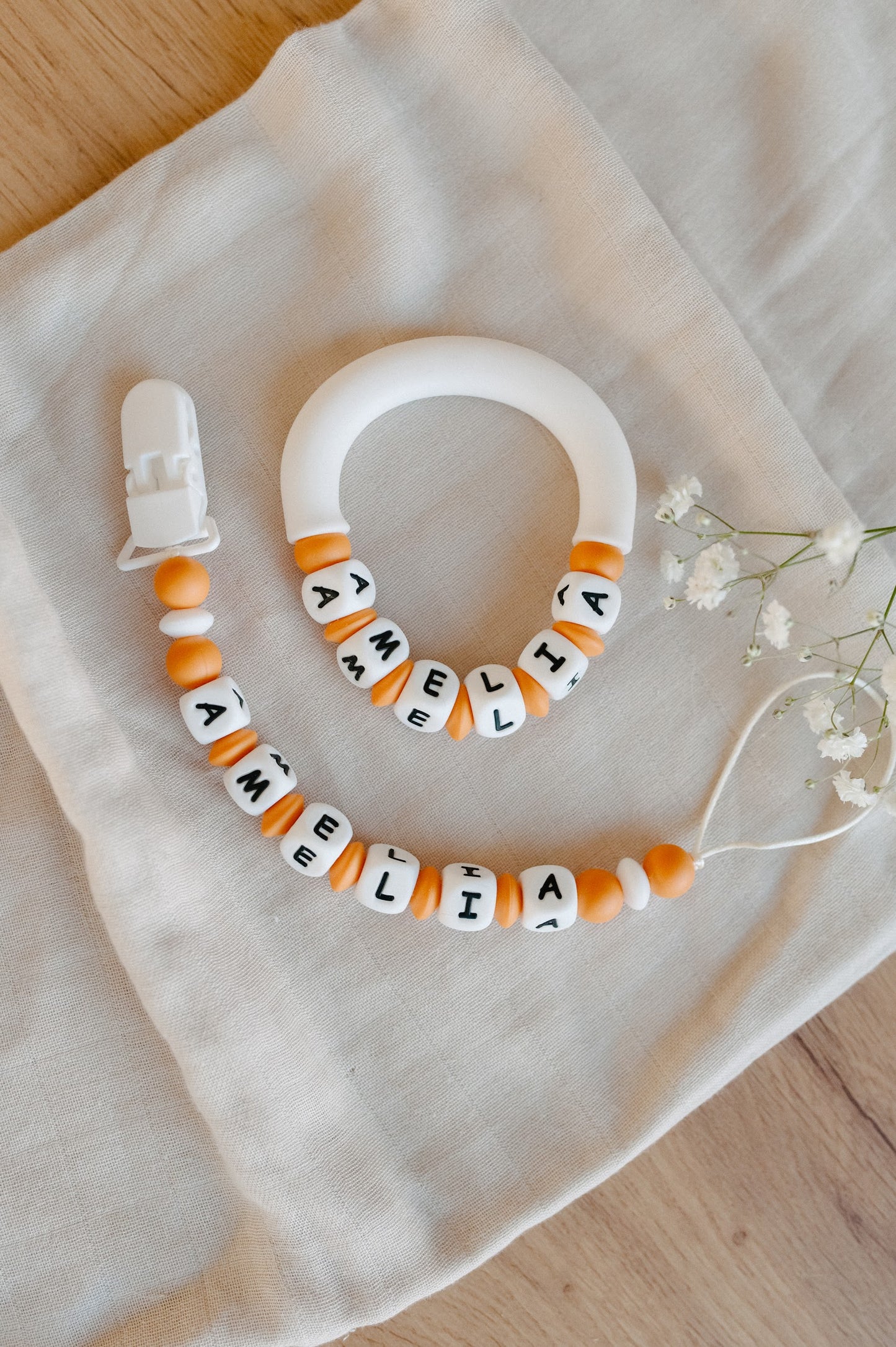 (𝐍𝐄𝐖) Personalized pacifier holder and personalized teether